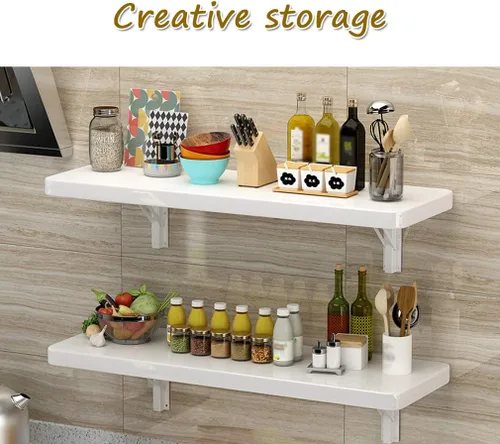Vista 5 de Mesa de comedor plegable para uso doméstico, tamaño pequeño, para cocina y apartamento en la pared, mesa de trabajo flotante para ordenador, estante