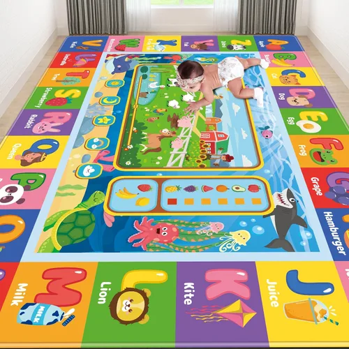 Vista 8 de Tapete de juego para el suelo, tapete de juego para niños, tapete educativo para el tiempo boca abajo, tapetes de juego ABC suaves para niños