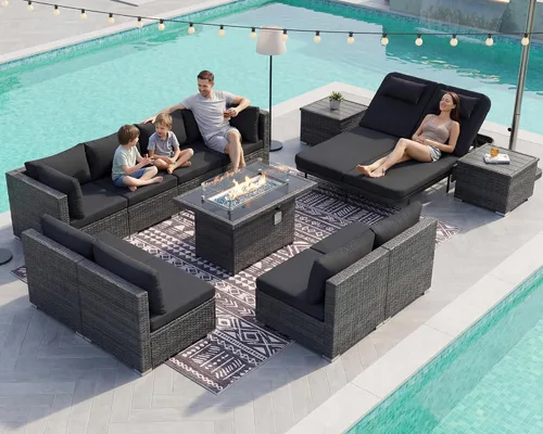 Vista 105 de NICESOUL Juego de muebles de patio de ratán extra grande con mesa para fogata de gas y propano, 29.3 pulgadas, respaldo alto, cómodos conversaciones