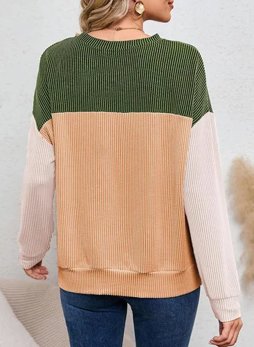 Vista 2 de Dokotoo Sudadera de punto de manga larga con cuello redondo y bloque de color para mujer