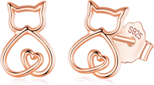 Vista 10 de INFUSEU Pendientes de tuerca de plata de ley con diseños de gato, rana, hongo y conejo, pequeños regalos para mujeres y adolescentes amantes