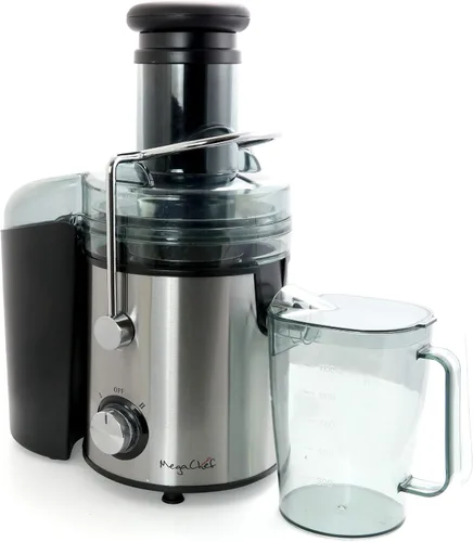 Vista 2 de MegaChef Máquina extractora de jugo de boca ancha con exprimidor centrífugo de acero inoxidable de doble velocidad, 3.5 tazas, plata cromada