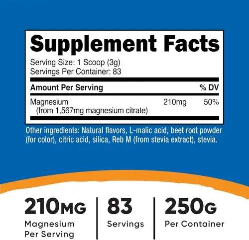 Vista 2 de Nutricost Polvo de citrato de magnesio (ponche de fruta, 8.82 oz)