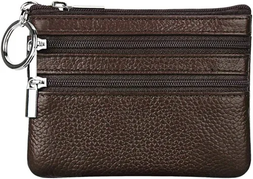 Vista 24 de Porta Monedas de Cuero Genuino para Mujer de Cynure, Mini Monedero con Llavero Beige