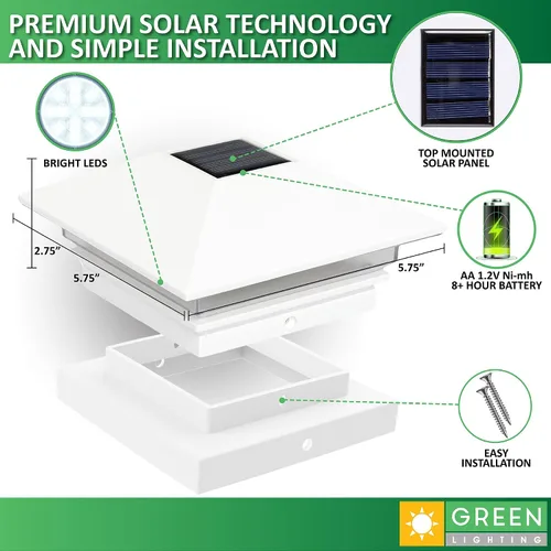 Vista 3 de Postes solares GreenLighting Nominal 4 x 4 Slim LED, lámpara con remate para postes de madera, Blanco