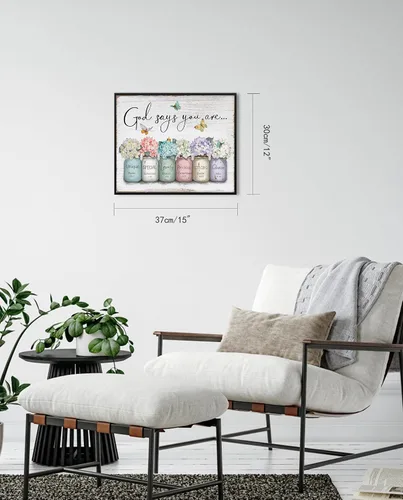 Vista 2 de Dios Dice Que Eres Arte de Pared: Arte de Pared con Versículo Bíblico Cristiano Inspiracional, Escritura Religiosa, Regalos de Aliento para Mujeres