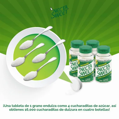 Vista 5 de Necta Sweet Tabletas de sacarina de 1 grano para 1000 tabletas, paquete