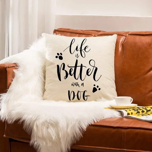 Vista 3 de Ogiselestyle Funda de cojín única Life is Better with A Dog Lover con cita para sofá, decoración sencilla del hogar, funda de almohada de 18 x 18