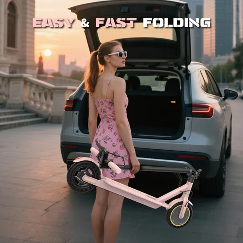 Vista 6 de WERHY Scooter eléctrico, motor de 500 W/350 W, neumáticos sólidos de 8.5 Rosa
