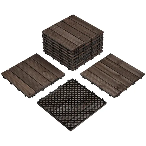 Vista 16 de Yaheetech 55 azulejos de terraza de patio entrelazados de madera compuesta de madera para cubierta de pisos de madera de 12 x 12 pulgadas, madera