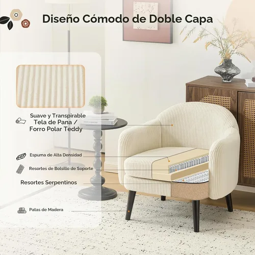 Vista 3 de VINGLI Sillón de Acento Moderno Tipo Barril de 30.3" de Ancho con Reposabrazos Track, Patas de Madera Sólida, Cómoda Silla Club Tapizada, Sofá