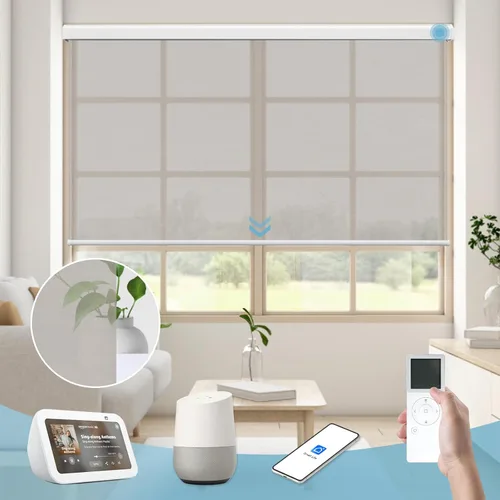 Vista 14 de Persiana enrollable inteligente 100 % opaca, pantalla motorizada compatible con Alexa Google, persiana de control de aplicación para ventana Tela