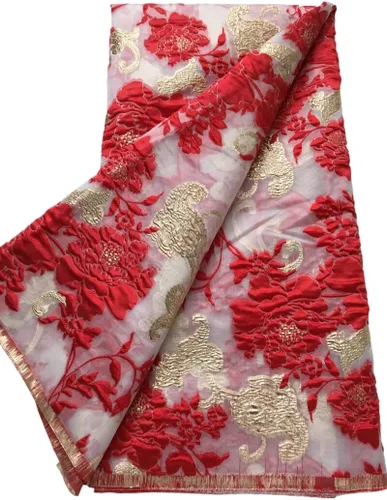 Vista 7 de Tela de encaje africano bordado francés Brocado Jacquard tejido de encaje 5 yardas de tela de encaje dorado para costura de vestido de fiesta