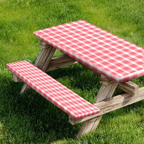 Vista 11 de Funda para Mesa de Picnic y Fundas para Bancos, Mantel Ajustado con Borde Elástico, Resistente al Agua y Aceite, para Exteriores, Jardín, Camping
