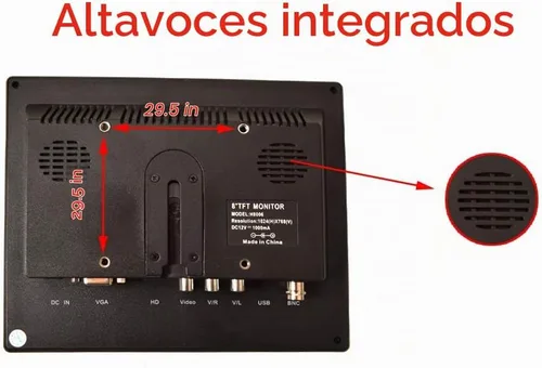 Vista 4 de Monitor CCTV de 8 pulgadas, pantalla de seguridad TFT LCD con VGA, HDMI, AV, BNC, puertos de entrada y salida de audio USB, altavoz integrado