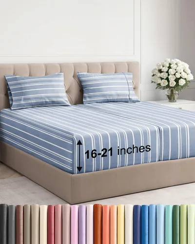 Vista 44 de Juego de sábanas tamaño Queen con bolsillos extra profundos, sábanas transpirables y refrescantes de 4 piezas, ropa de cama de lujo para hotel