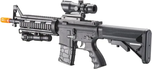 Vista 3 de Rifle de resorte Airsoft M4 de 350 FPS versión pesada con linterna y mira de punto rojo (color: negro)
