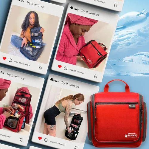 Vista 9 de Bolsa de aseo de viaje para hombres y mujeres - Organizador grande colgante de artículos de tocador - Bolsa de higiene impermeable con gancho