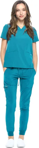 Vista 15 de Dagacci Medical Uniform® Women's V-Neck Jogger Scrubs Negro