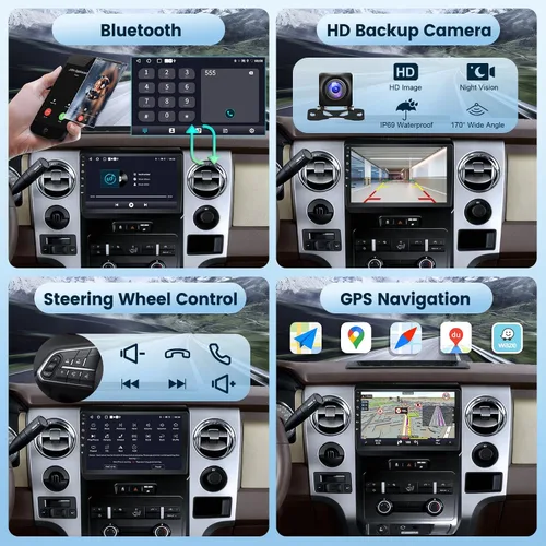 Vista 6 de Radio de coche 2G+64G Android15 estéreo para Ford F150 2009-2012 con Carplay inalámbrico/Android Auto con navegación GPS WiFi, pantalla táctil de 9