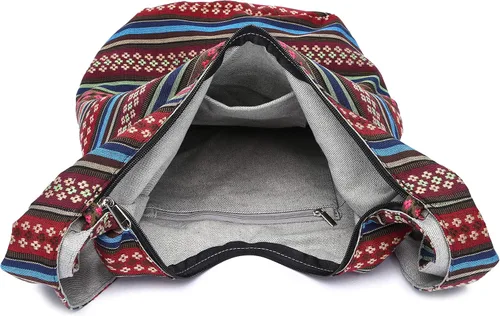 Vista 116 de Bolsa de hombro para mujer, de lona en estilo hippie/bohemio para llevar cruzada al hombro, disponible en diferentes colores y estampados