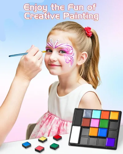 Vista 8 de Lictin Pintura Facial a Base de Agua - Kit de Pintura Facial de 18 Colores con Plantillas y Brochas, Kit de Maquillaje de Halloween para Adultos