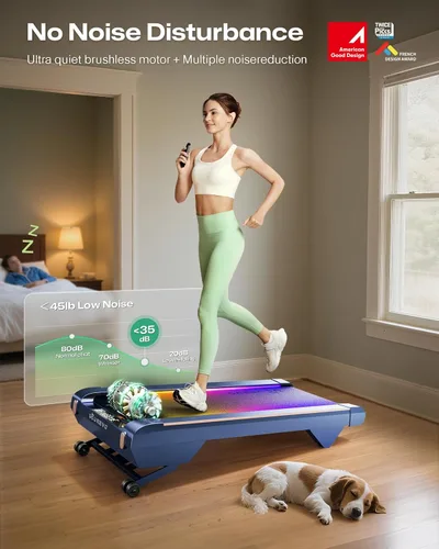 Vista 5 de UREVO CyberPad Smart Walking Pad with 14% Incline, Under Desk Treadmill for Home Use, Extended Walking Surface, LED Remote, Speed-Responsive