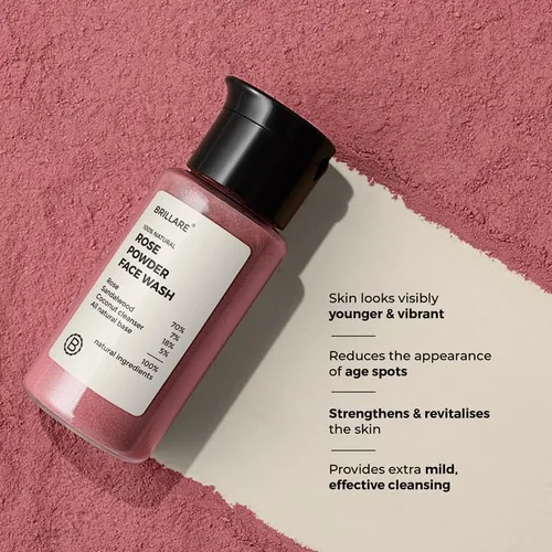 Vista 4 de BRILLARE Limpiador facial en polvo de rosa real, exfoliante facial suave con pétalos de rosa en polvo y sándalo, sin parabenos ni sulfatos, cuidado