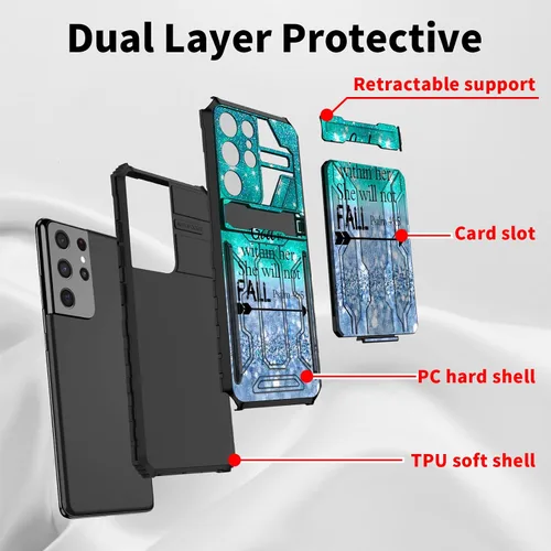 Vista 7 de Funda tipo cartera para Samsung Galaxy S23 Ultra, de doble capa, resistente, a prueba de golpes, con ranura para tarjetas desmontable y función
