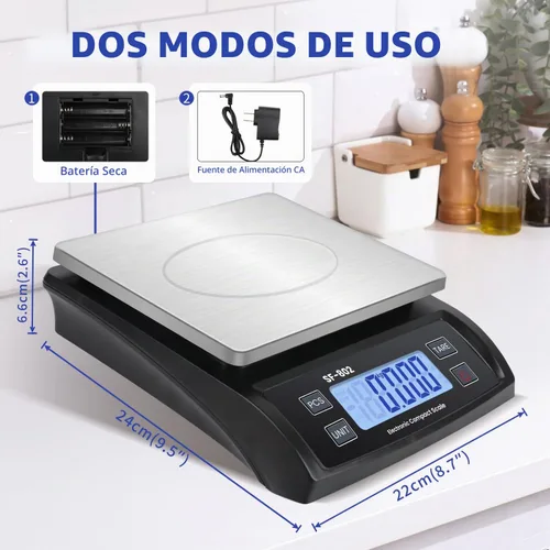 Vista 3 de Gran báscula digital de cocina 30kg/66lb báscula de alimentos para hornear y cocinar báscula de pan de acero inoxidable con pantalla LCD escalas