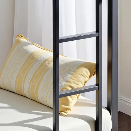 Vista 6 de INCLAKE Litera de tamaño individual sobre individual, base de cama de metal resistente con escalera integrada y riel de protección de seguridad