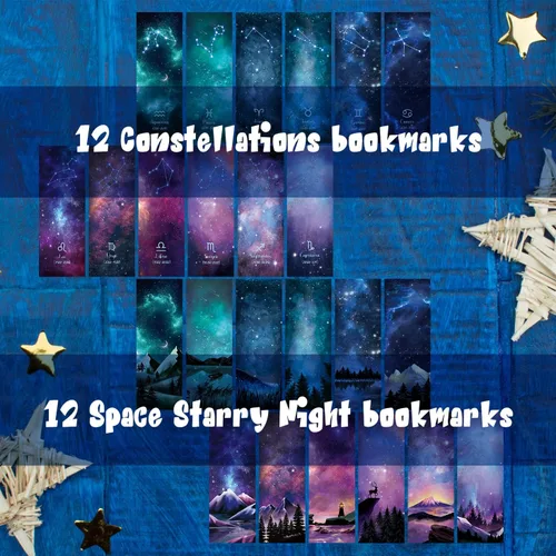Vista 7 de 12 marcadores de libros para espacio de lectura, marcapáginas de noche estrellada a granel Personalized Paper Bookmark Cool Bulk Bookmarks for
