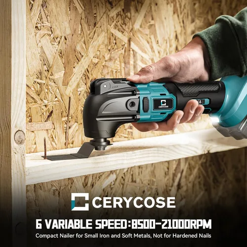 Vista 6 de Herramienta oscilante inalámbrica compatible con batería Makita, herramienta de motor sin escobillas de 21000 OPM máx con mango auxiliar Azul