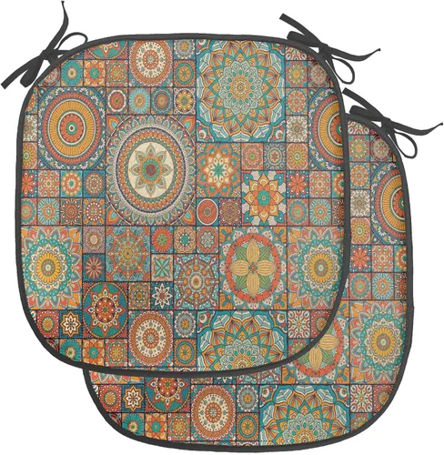 Vista 96 de Ambesonne Cojín de asiento para silla de flores, detalles florales con hojas y remolinos, estampado artístico romántico y vívido y vibrante