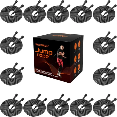 Vista 7 de Paquete de 14 cuerdas ajustables de PVC para entrenamiento cardiovascular, cuerda de saltar versátil para mujeres, hombres y niños, regalo