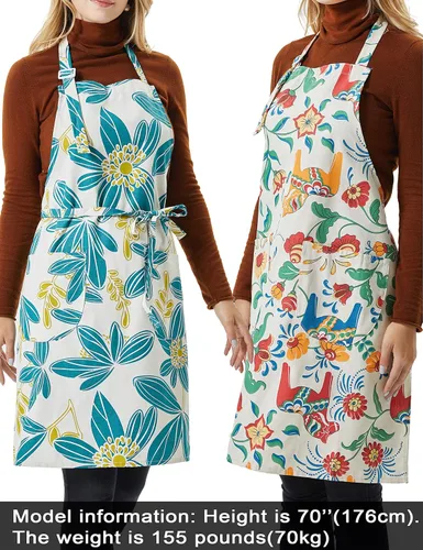 Vista 6 de Delantales de cocina para hornear para mujer, 3 piezas, con bolsillos, vintage, algodón y lino