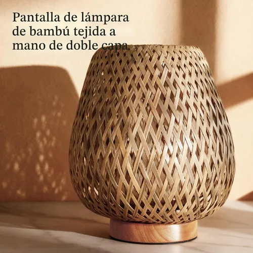 Vista 2 de Lámpara de mesa pequeña de ratán bohemio con pantalla tejida