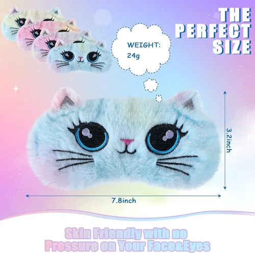 Vista 3 de Zhanmai 8 máscaras de unicornio para dormir de gato, máscara de ojos de felpa sintética de piel suave, ojos de gato, unicornio, ojos vendados