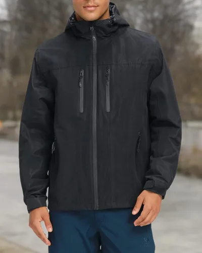 Vista 7 de CAMEL CROWN Chaqueta impermeable para hombre, cortavientos con capucha, para senderismo, escalada, viajes