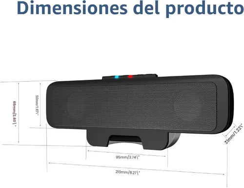 Vista 9 de Cyber Acoustics Barra de Altavoces USB y Bluetooth (CA-2890BT) – Altavoz Alimentado por USB con Micrófono para PC y Bluetooth para Conectar