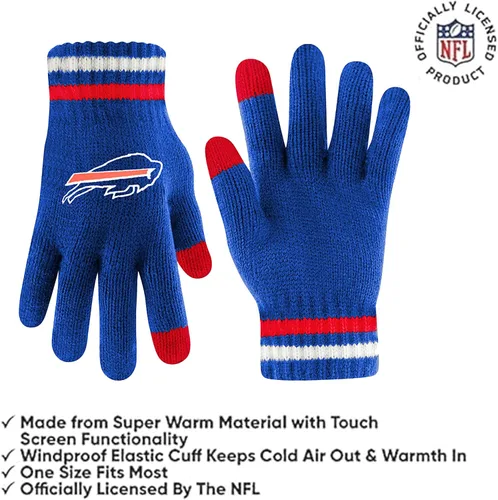 Vista 3 de Ultra Game Gorro de punto de invierno para jóvenes de la NFL, con cálidos guantes de pantalla táctil con rayas