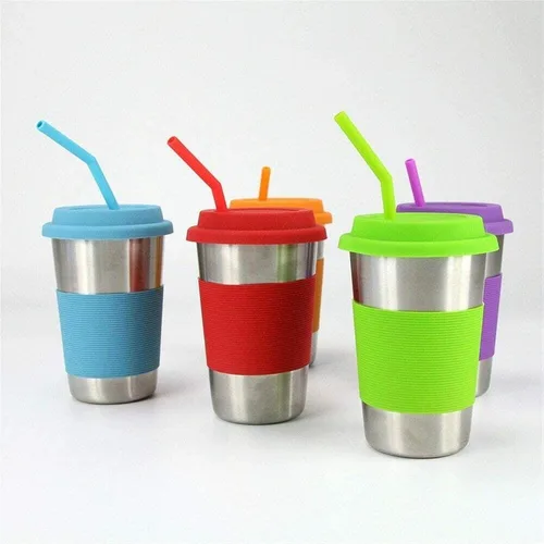 Vista 5 de Tifanso Paquete de 8 pajitas reutilizables de silicona de tamaño estándar con 1 cepillo de limpieza, pajitas flexibles extra largas para café