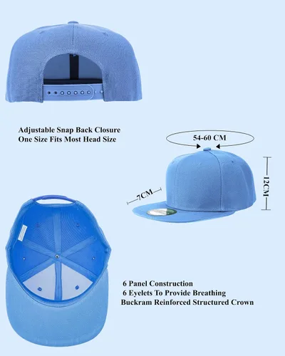 Vista 83 de Gorras Snapback Gelante para Hombres - Gorra de Béisbol con Visera Plana Ajustable - Liso en Blanco Ajustable Negro