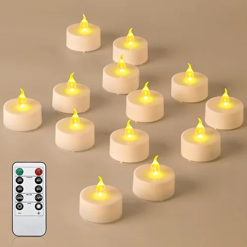 Vista 12 de JOSU Velas sin llama, 12 luces LED parpadeantes, funciona con pilas, con temporizador y clips remotos, velas cónicas de ventana blanca cálida