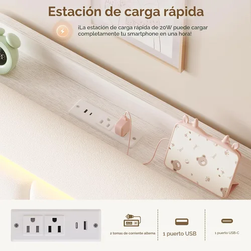 Vista 8 de Jocoevol Base de cama individual con cabecera de almacenamiento para niños, marco de cama tapizado blanco tamaño individual con cajones de Beige