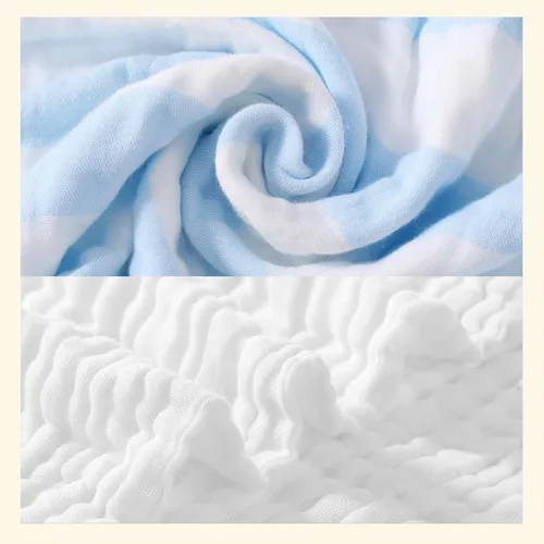 Vista 7 de Juego de toallas de baño de muselina para bebé, 100% algodón orgánico, juego de 5 piezas (2 toallas grandes y 3 toallas faciales), gasa absorbente