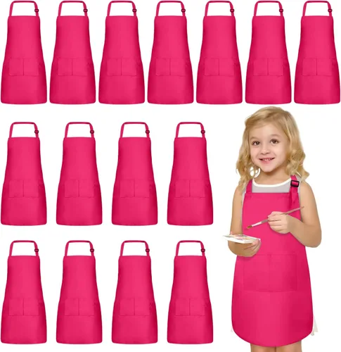 Vista 9 de 15 delantales para niños con bolsillos, delantales ajustables para pintura de chef, a granel para niñas y niños de 6 a 13 años, cocinar, hornear