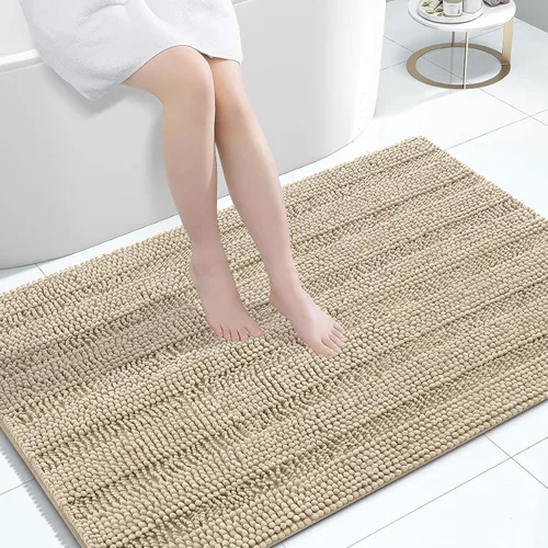 Vista 64 de Grandaily Alfombras de baño de felpilla a rayas de 24 x 16 pulgadas, extra gruesas y suaves, absorbentes, parte trasera de goma, alfombra de ducha