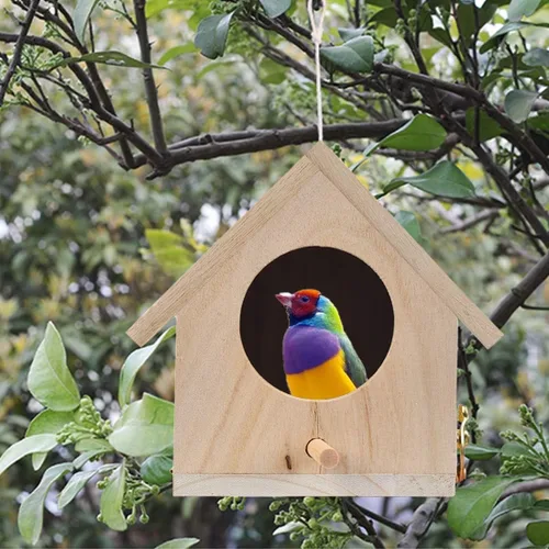 Vista 5 de Hamiledyi Casa de pájaros de madera,Casa de pájaros colgante para exterior,Jardín Patio Decorativo Pintado a Mano Birdhouse para Wren Sparrow