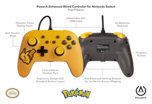 Vista 2 de PowerA Pokemon Enhanced Wired Controller for Nintendo Switch - Pixel Pikachu, Gamepad, Wired Video Game Controller, Gaming Controller - Nintendo
